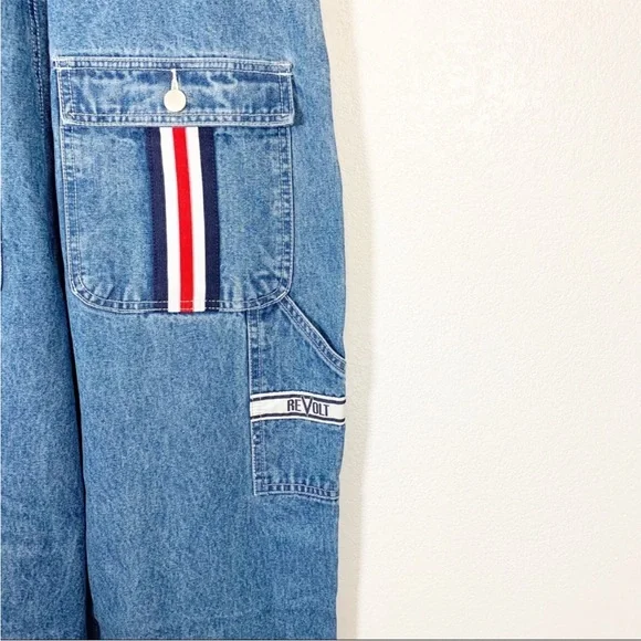 Deadstock Vintage Revolt Jeans Blue Denim Overalls with Stripe Accents - Picture 8 of 11